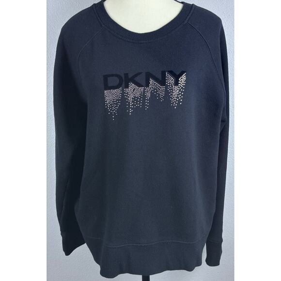 DKNY Sport Sz L Velvet Spellout Rhinestones Ice Waterfall LS Sweatshirt - Picture 1 of 8